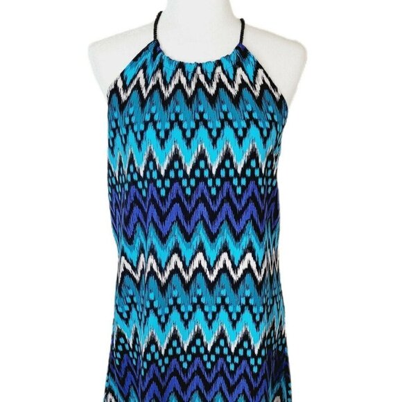 Fifth & Park Blue Chevron Halter Knee-Length Shift Dress Size Small - Picture 2 of 6